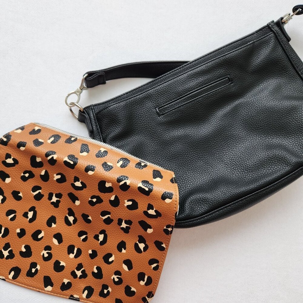 NEW Thirty One Leopard Print Black Faux Leather Shoulder Bag Purse Classy Glam - Picture 6 of 12